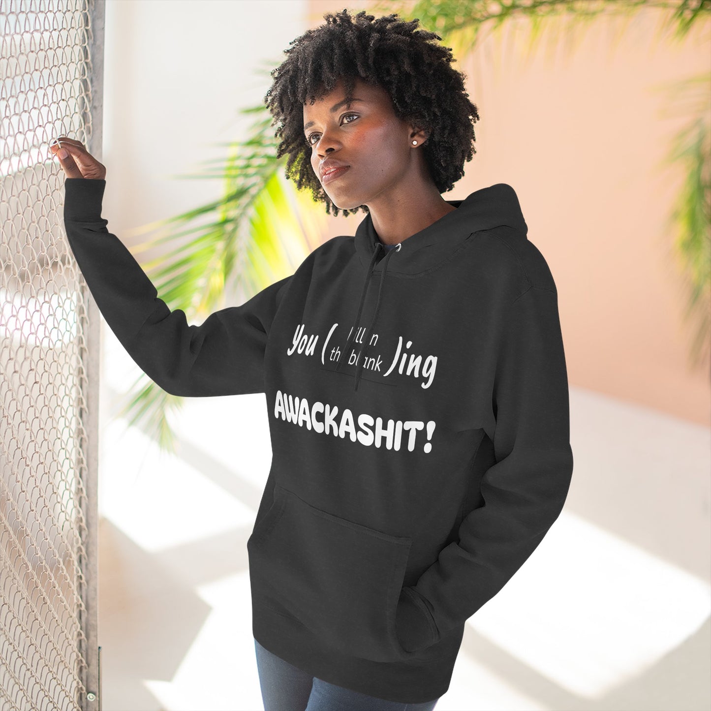 Playful Fleece Hoodie with Witty Text - Awackashit