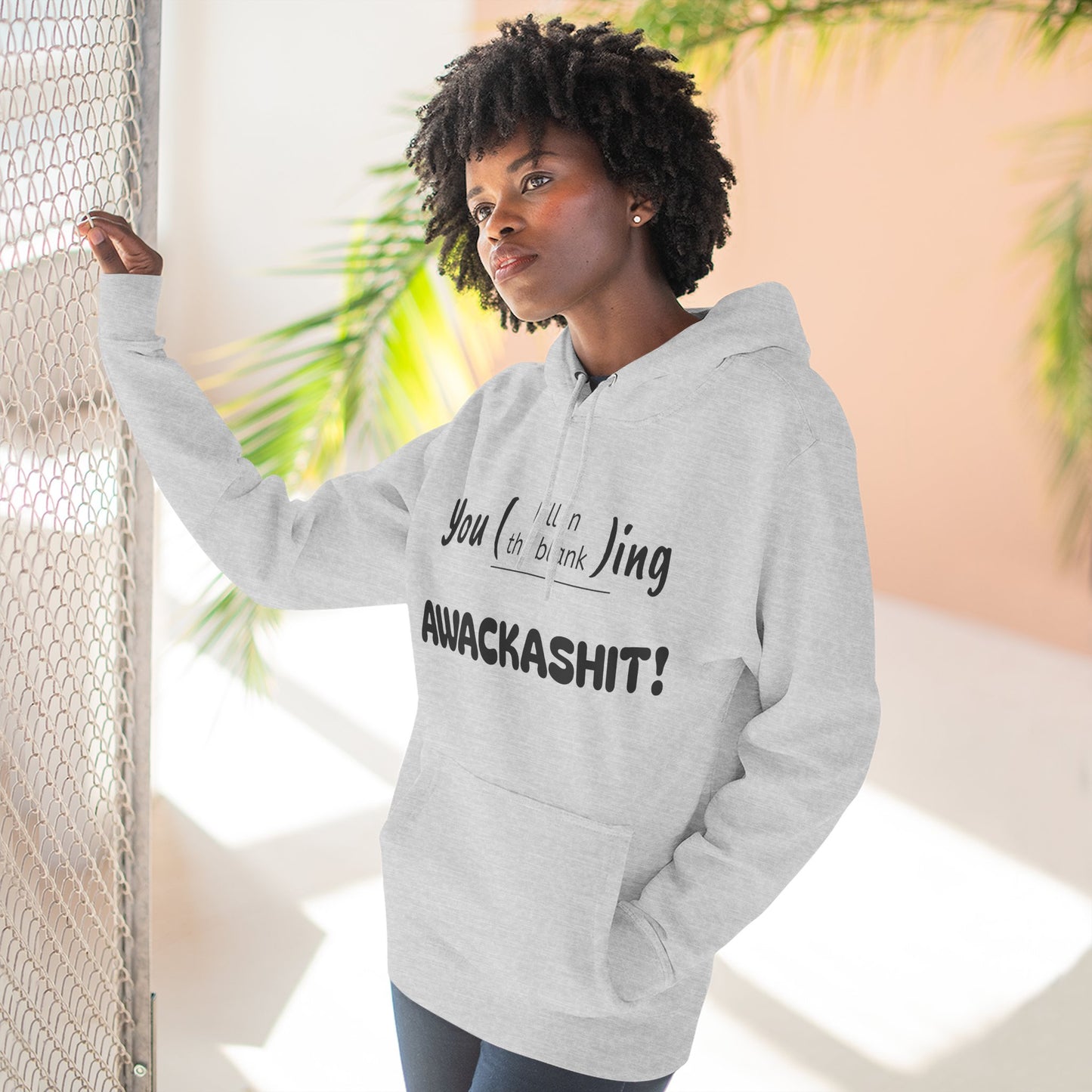 Playful Fleece Hoodie with Witty Text - Awackashit