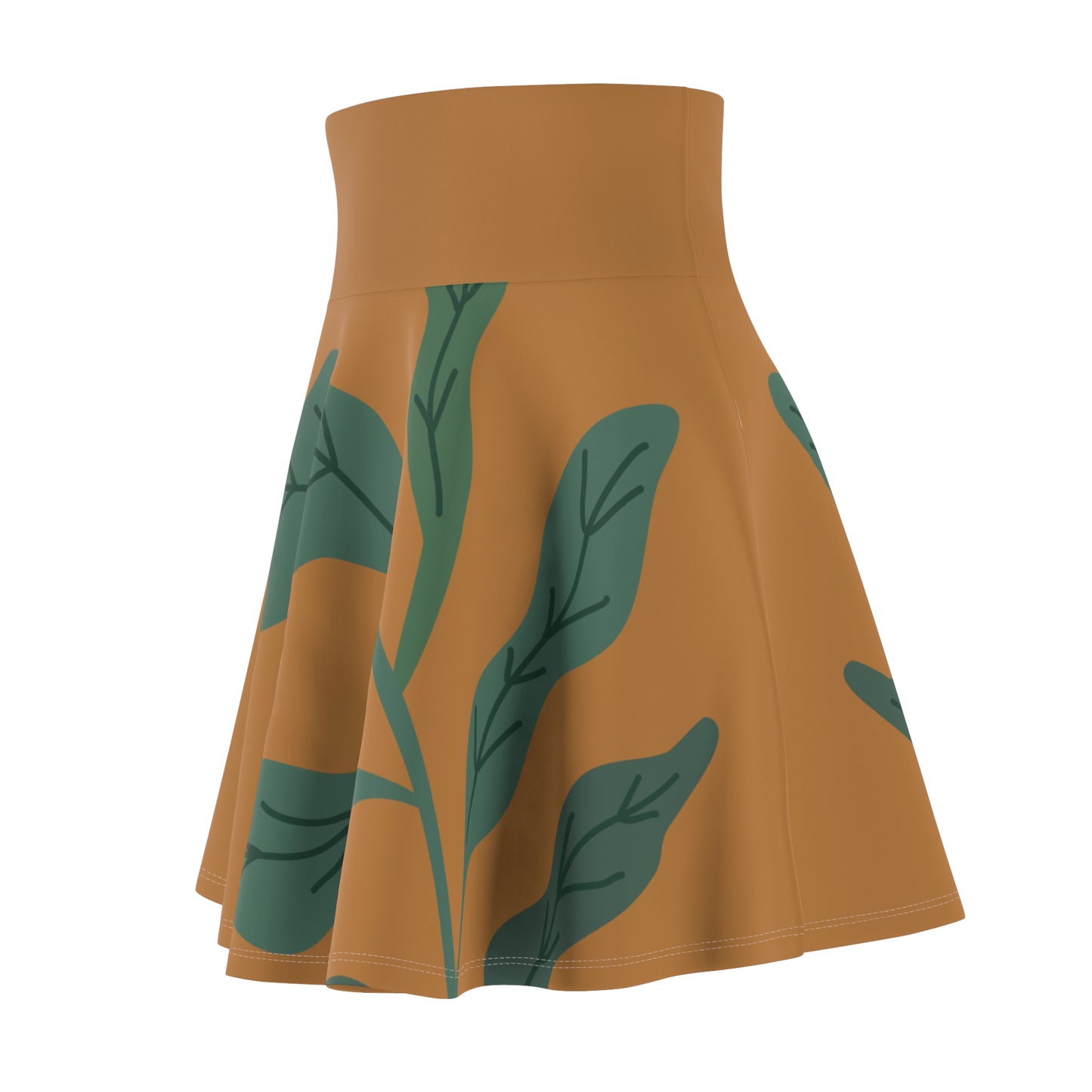 Botanical Print Women's Skater Skirt Brown