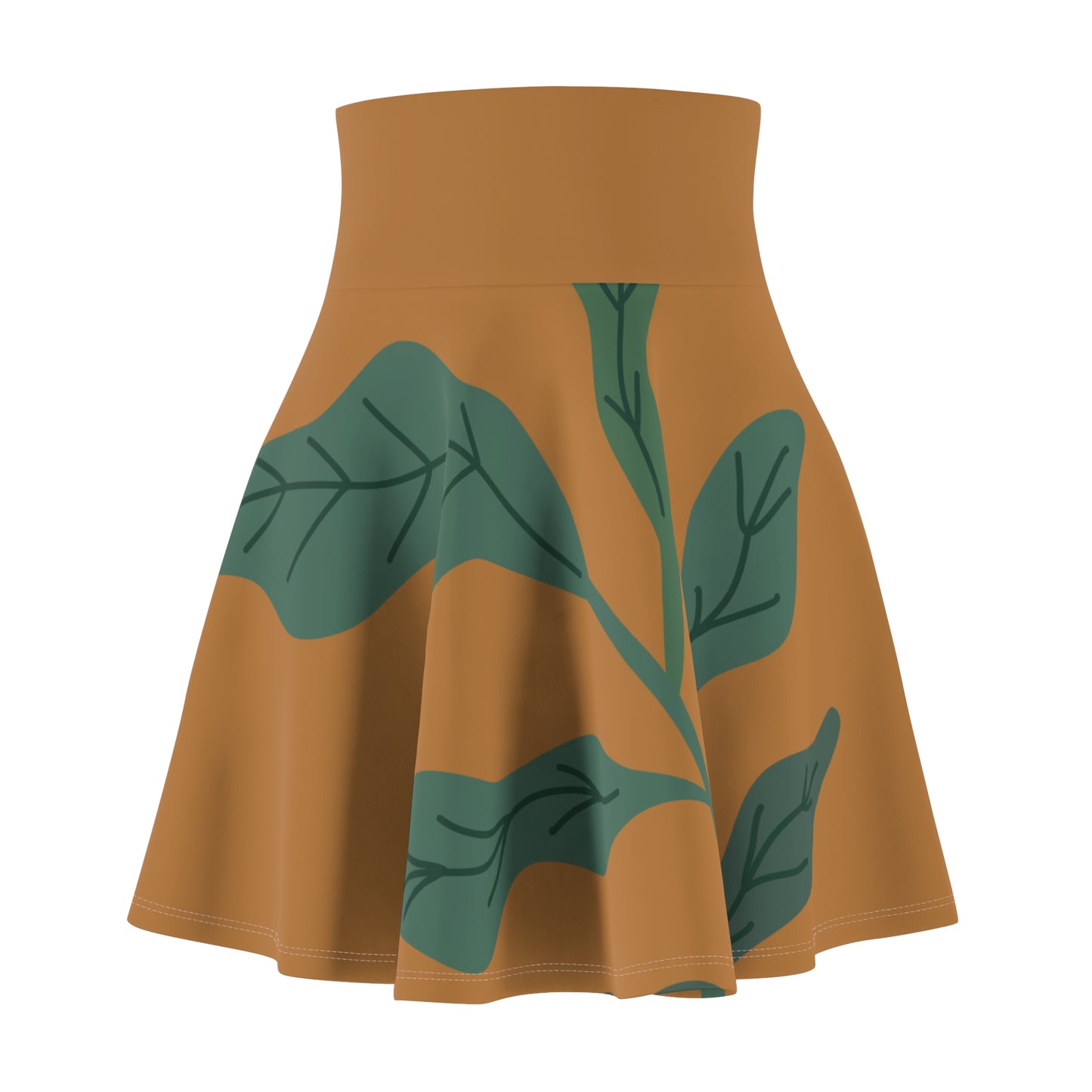 Botanical Print Women's Skater Skirt Brown