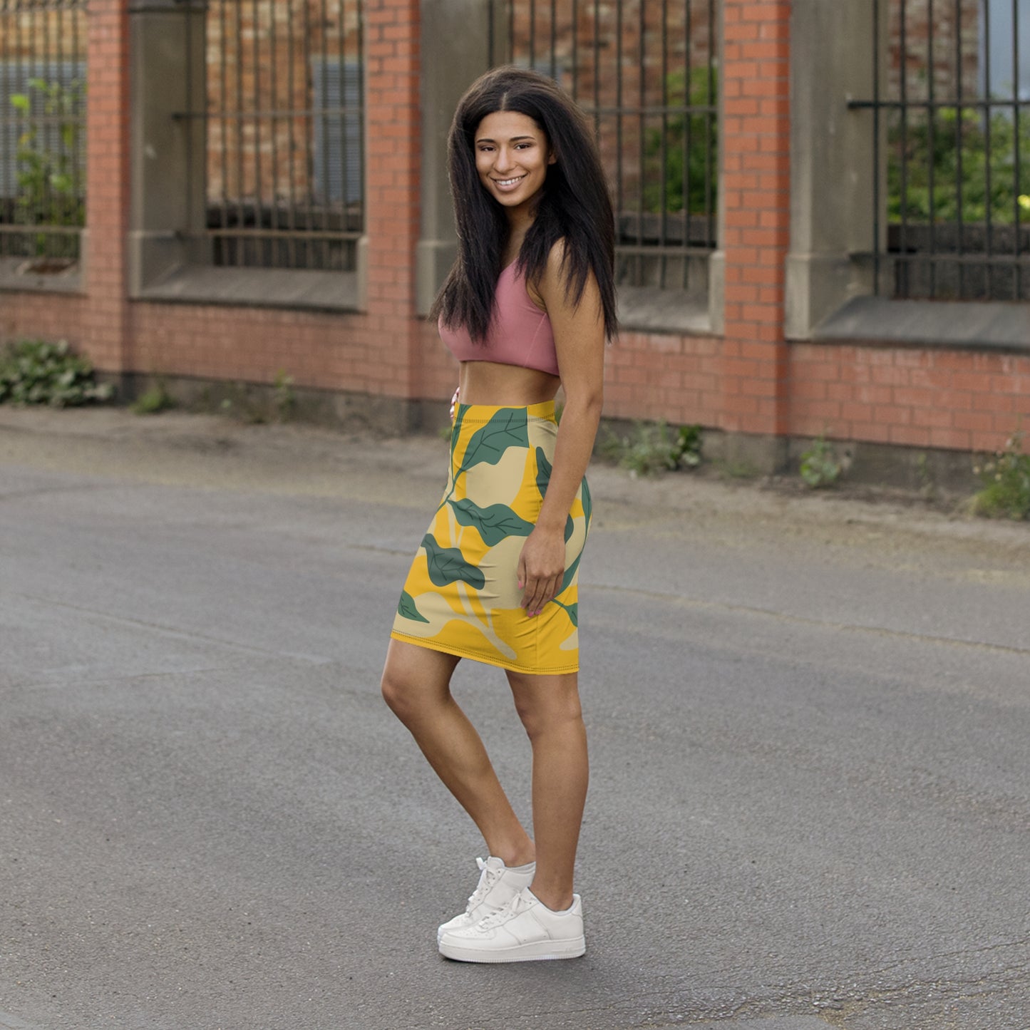 Botanical Mid-Waist Pencil Skirt Y
