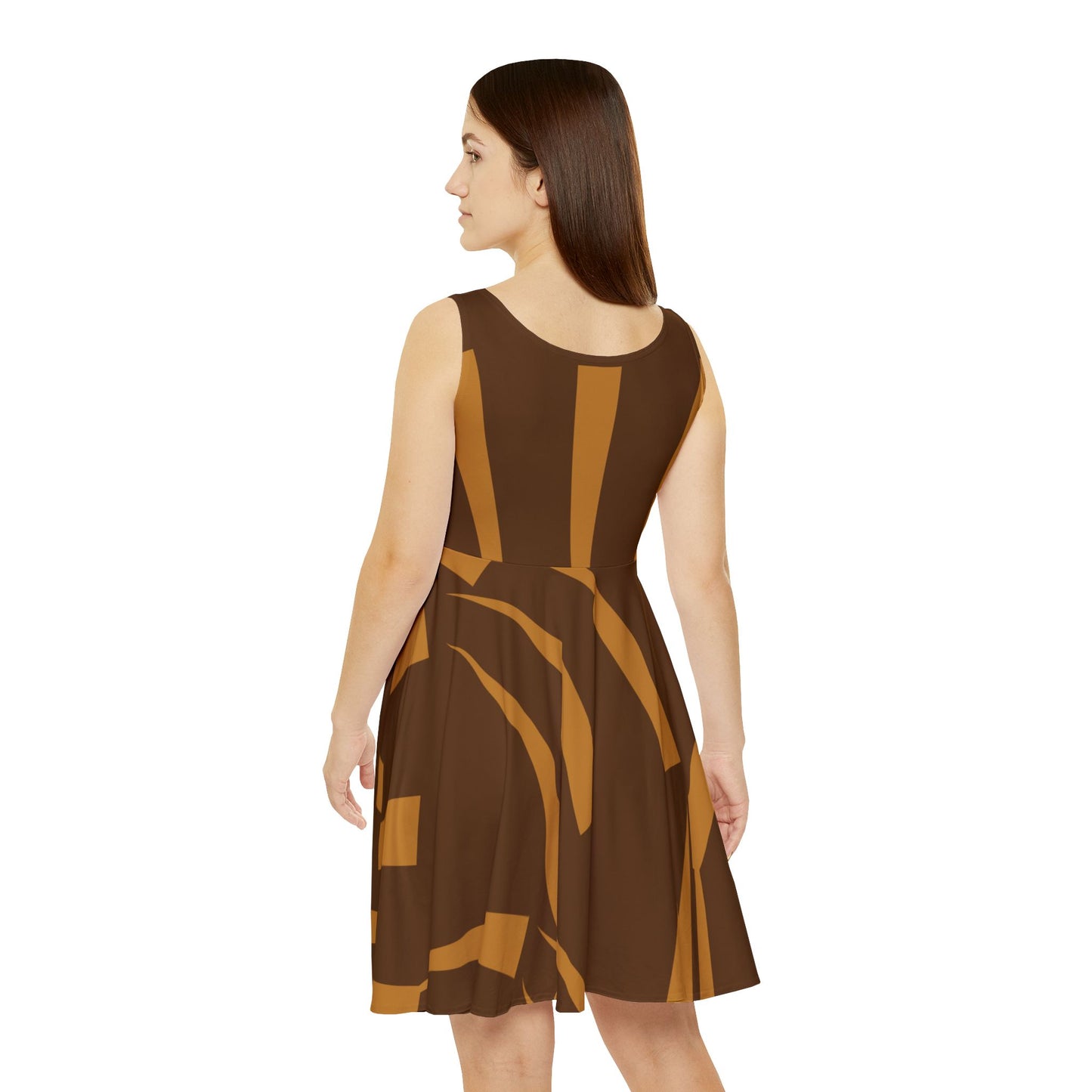 Abstract Print Skater Dress Brown