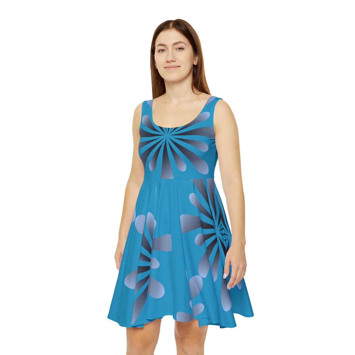 Abstract Print Skater Dress Ocean