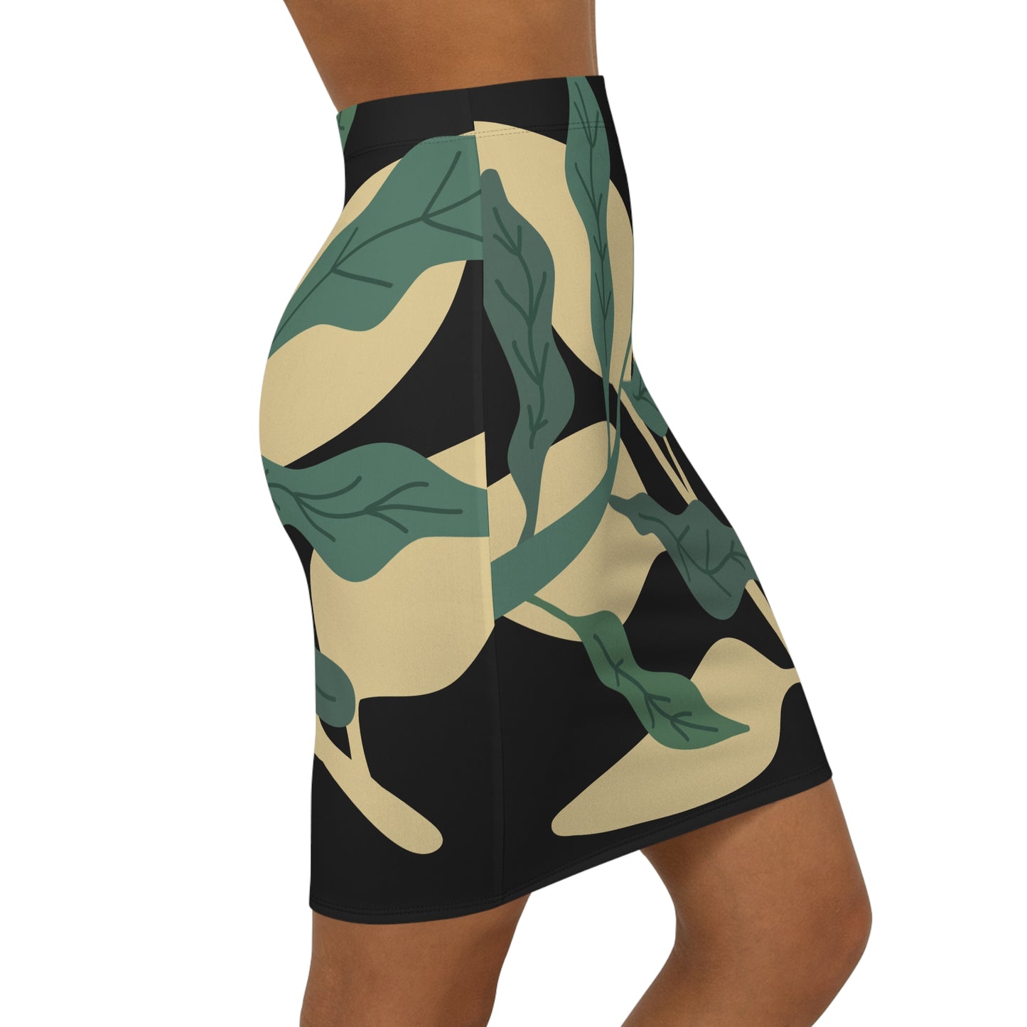 Botanical Black Mid-Waist Pencil Skirt B