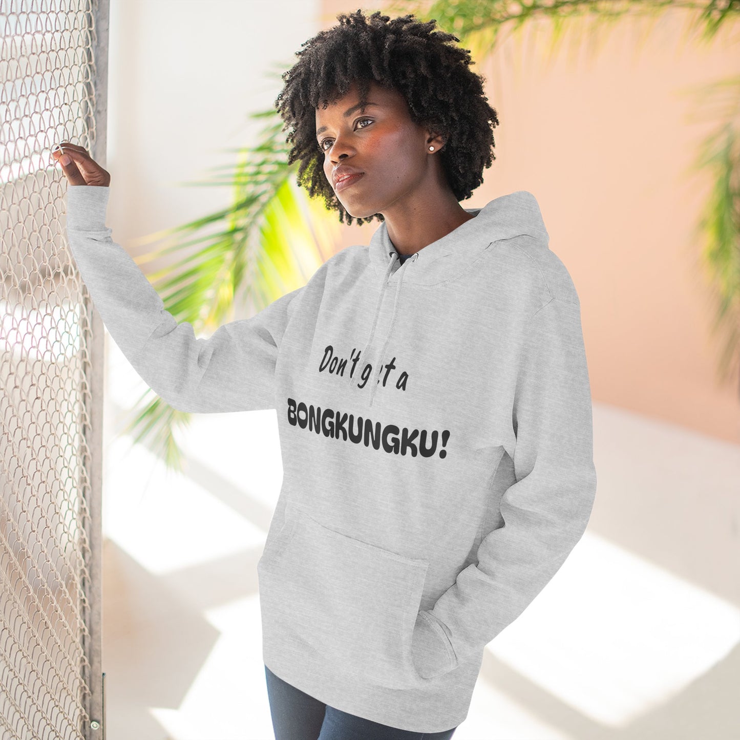 Playful Fleece Hoodie with Witty Text - Bongkungku!
