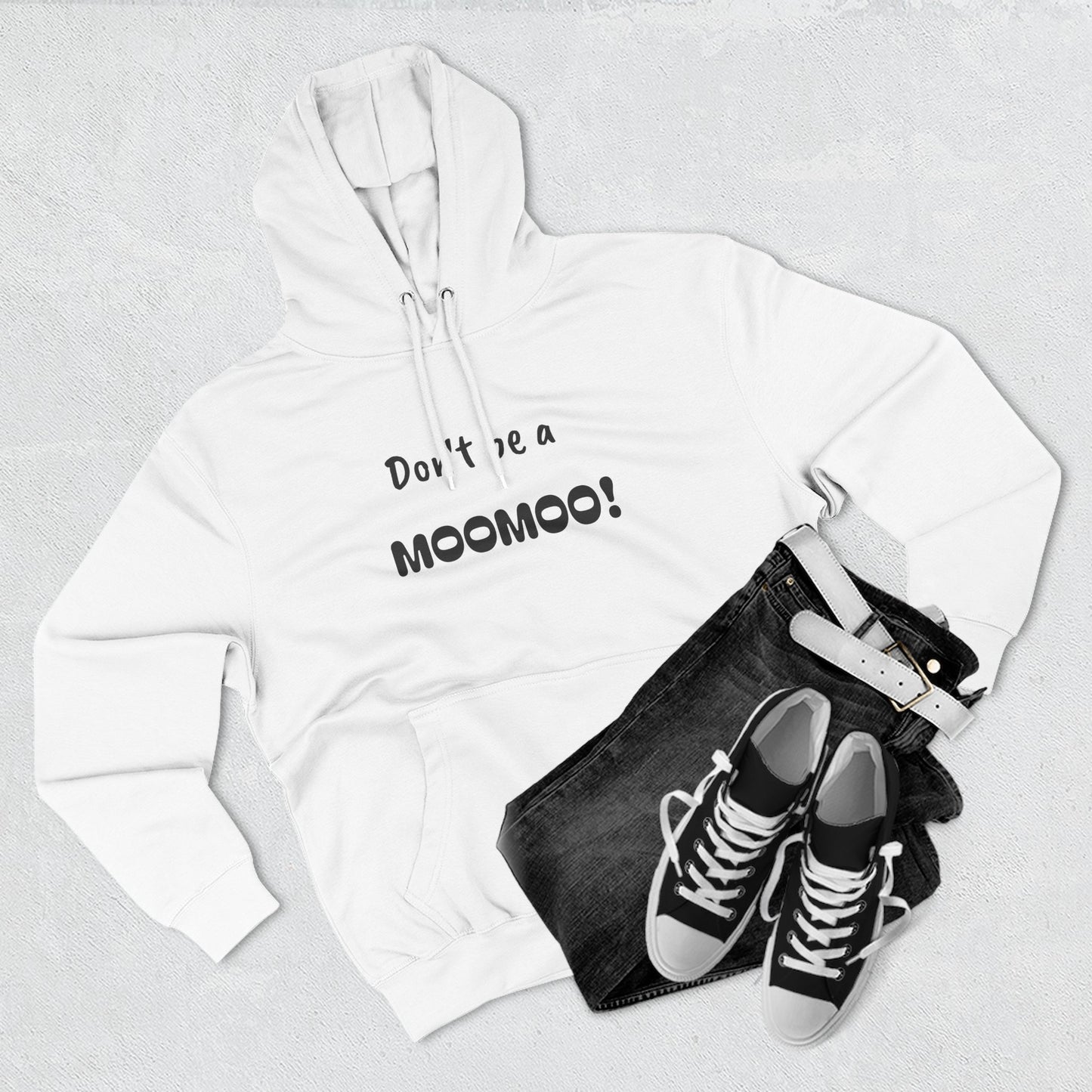 Playful Fleece Hoodie with Witty Text - Moomoo!