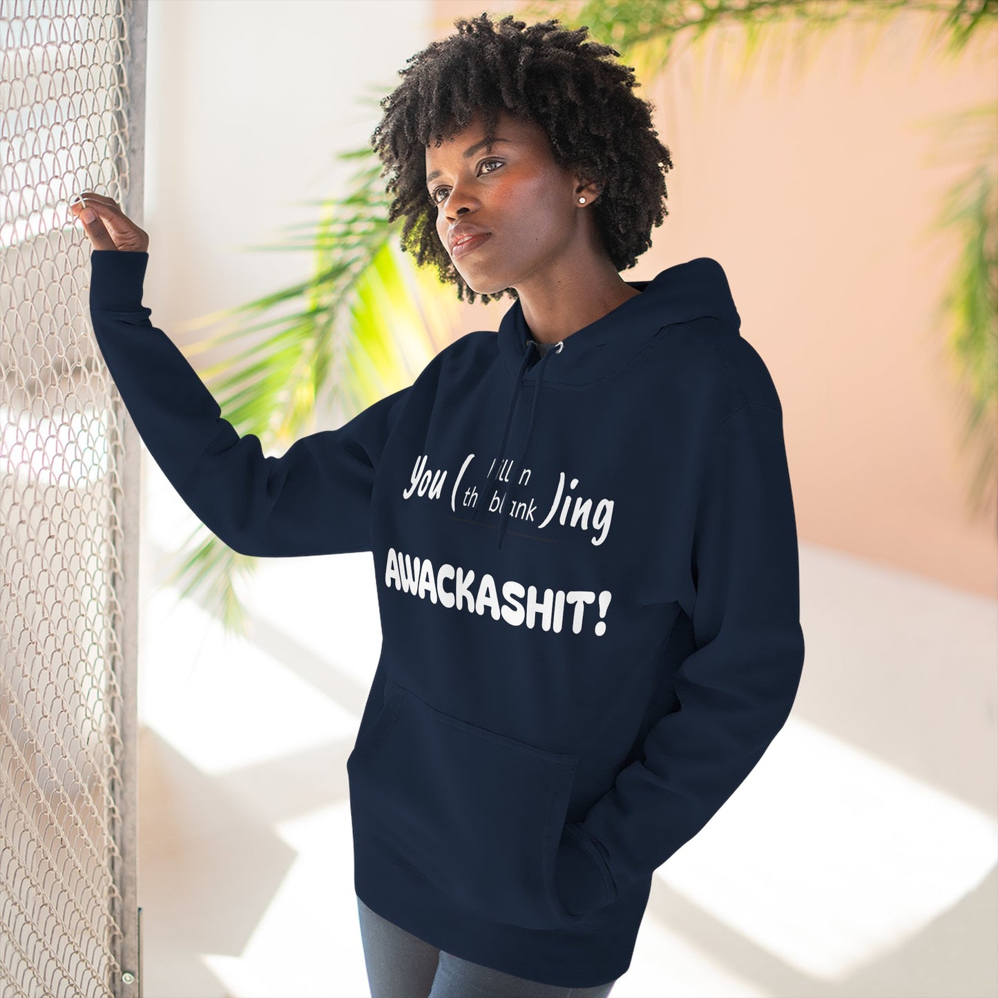 Playful Fleece Hoodie with Witty Text - Awackashit