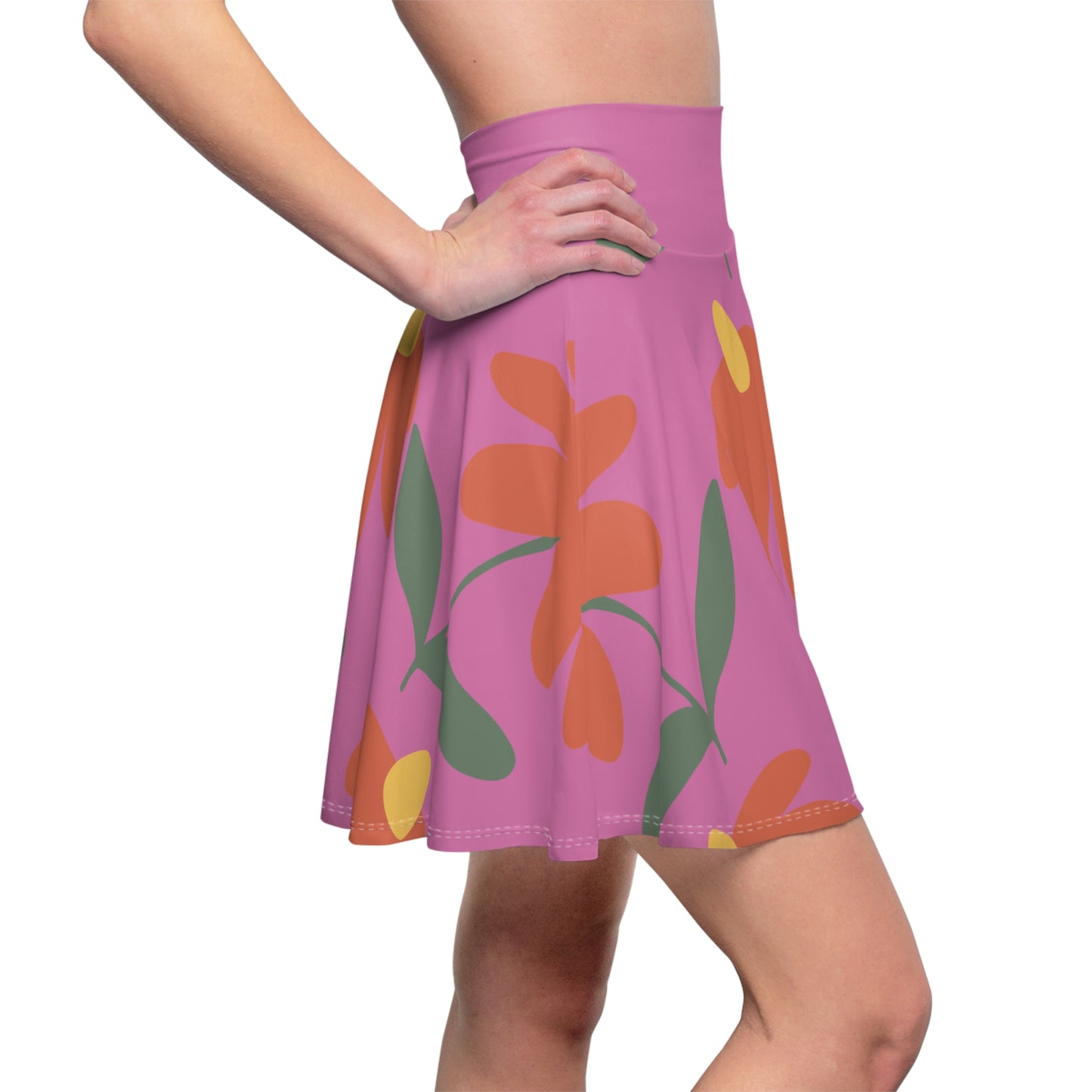 Botanical Print Women's Skater Skirt Pink