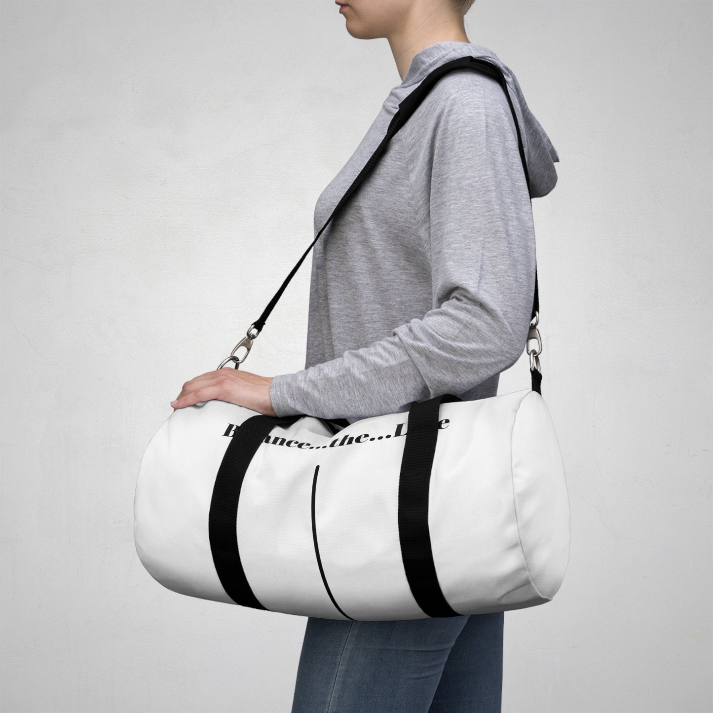 Balance...the...Line Duffel Bag — White Gym & Travel Tote