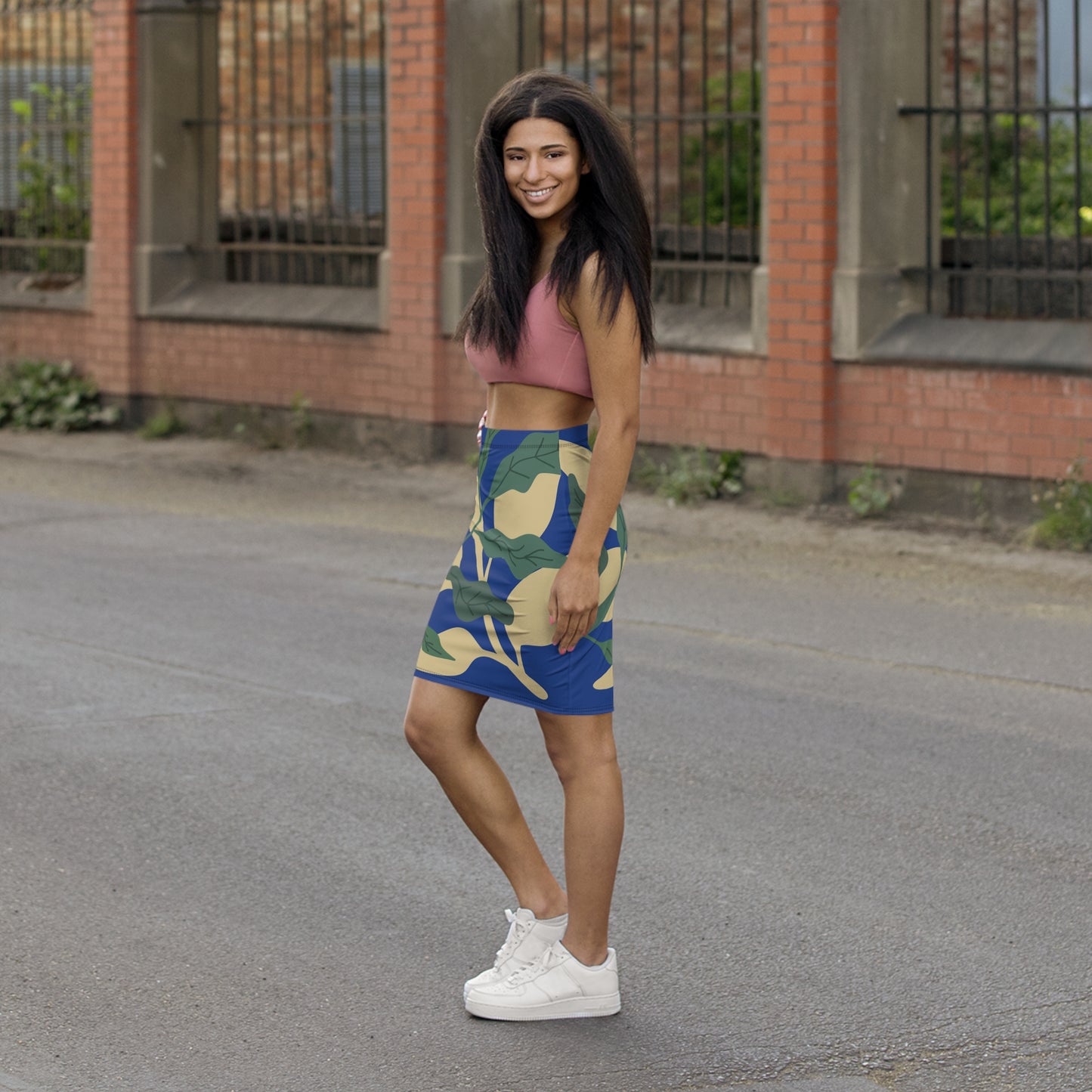 Botanical Mid-Waist Pencil Skirt B