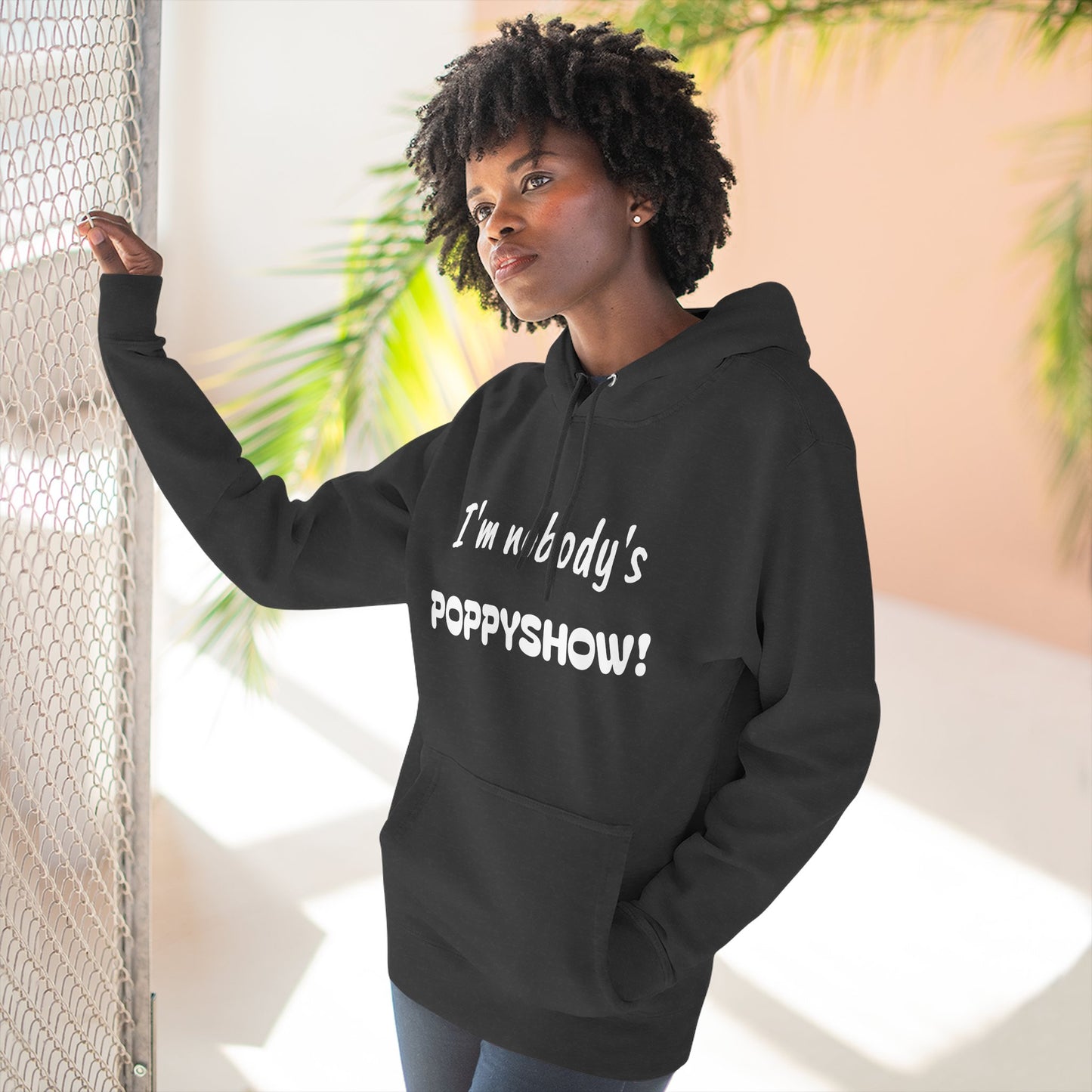 Playful Fleece Hoodie with Witty Text - Poppyshow!