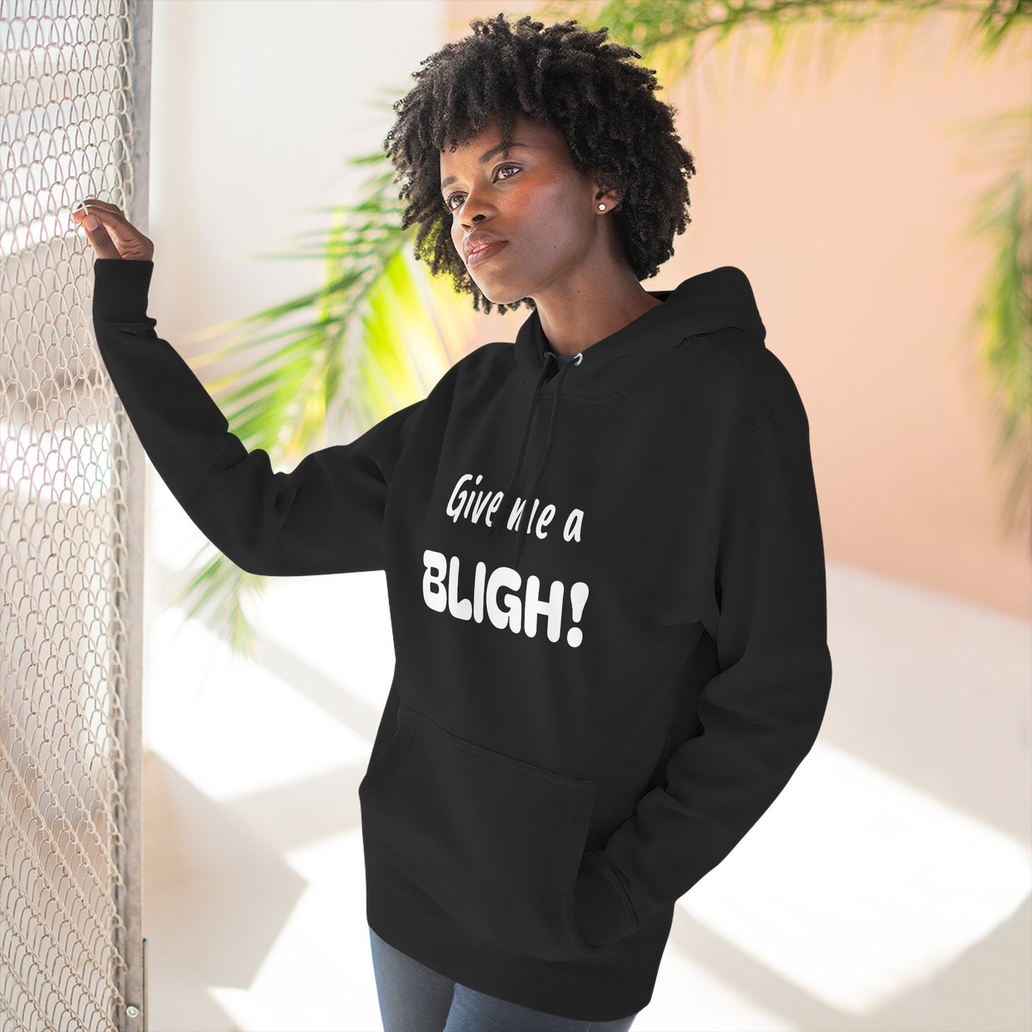 Playful Fleece Hoodie with Witty Text - Bligh!