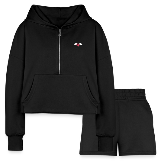 Women’s ETY Cropped Hoodie & Jogger Short Set - black