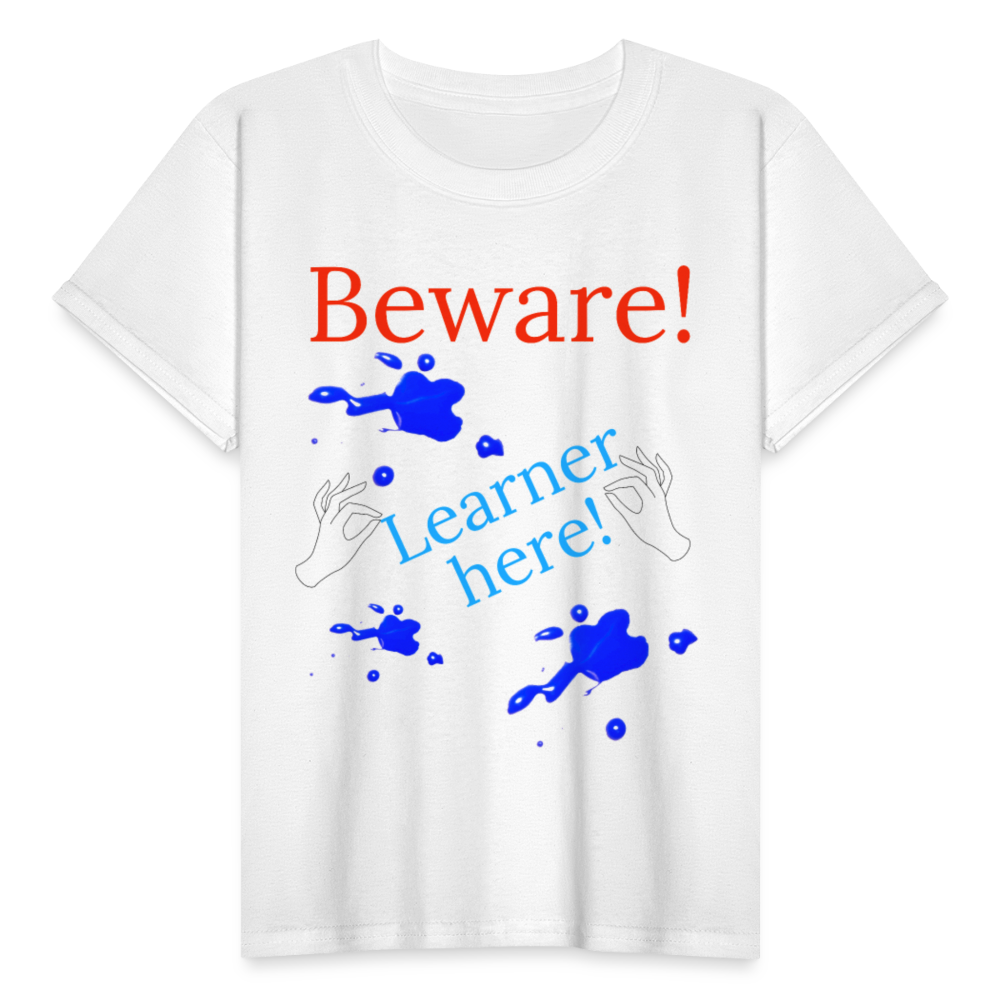 Beware Learner Warning Youth T-Shirt - white