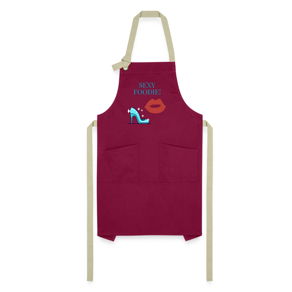 Sexy Foodie Artisan Apron - burgundy/khaki