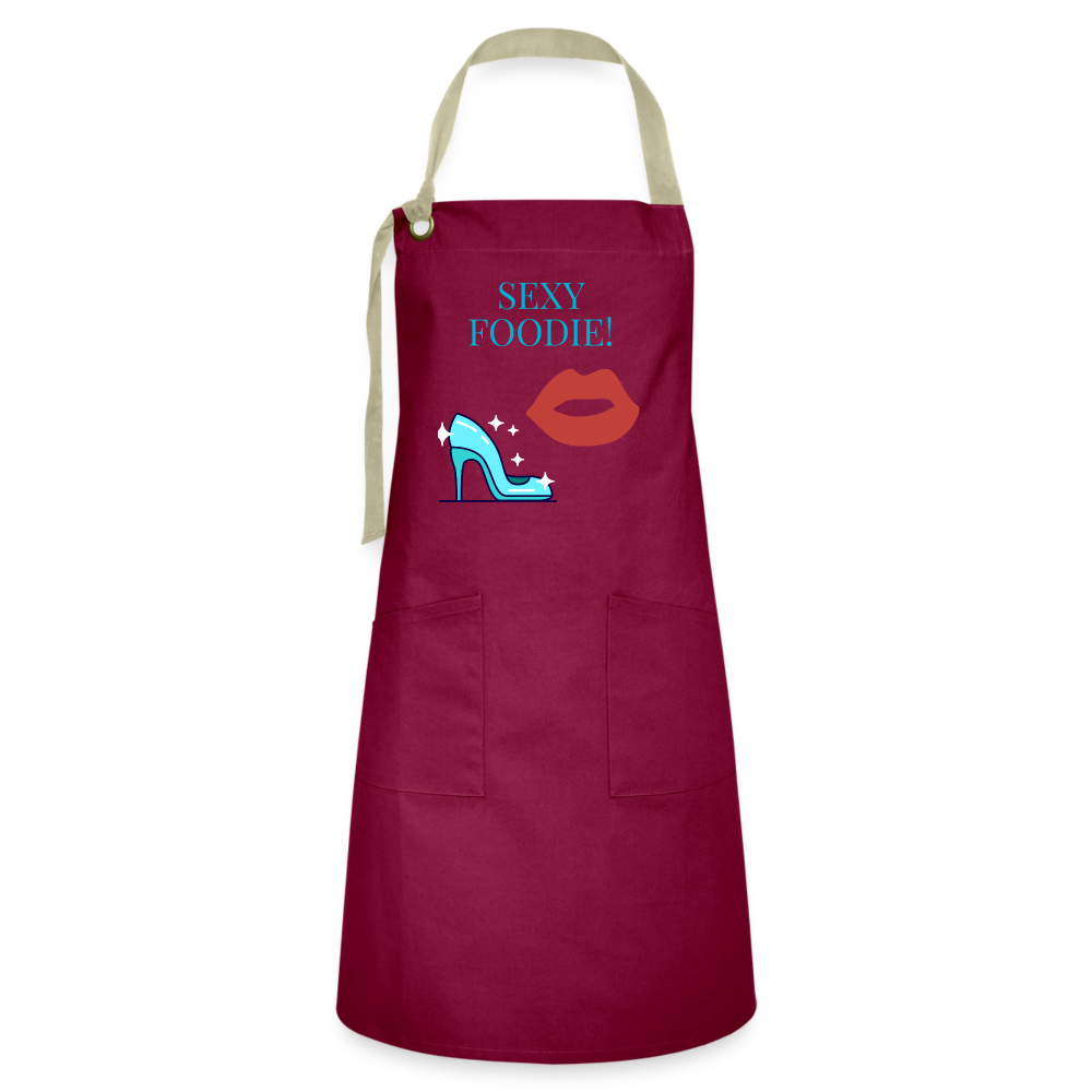 Sexy Foodie Artisan Apron - burgundy/khaki