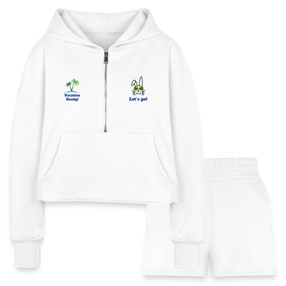 Women’s Cropped Hoodie & Jogger Short Set - Beach Outfit - white