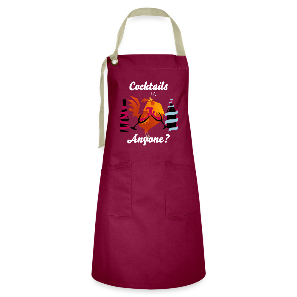 Cock Tails Artisan Apron - burgundy/khaki
