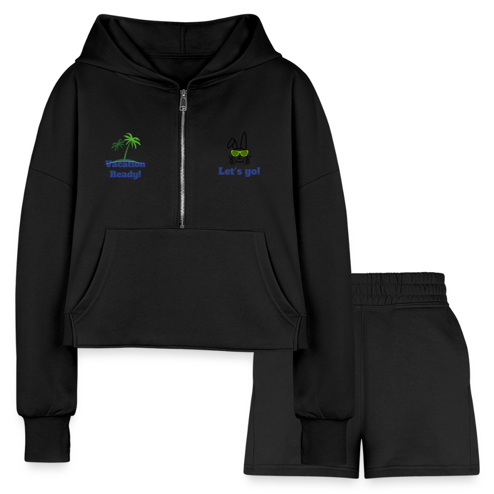 Women’s Cropped Hoodie & Jogger Short Set - Beach Outfit - black