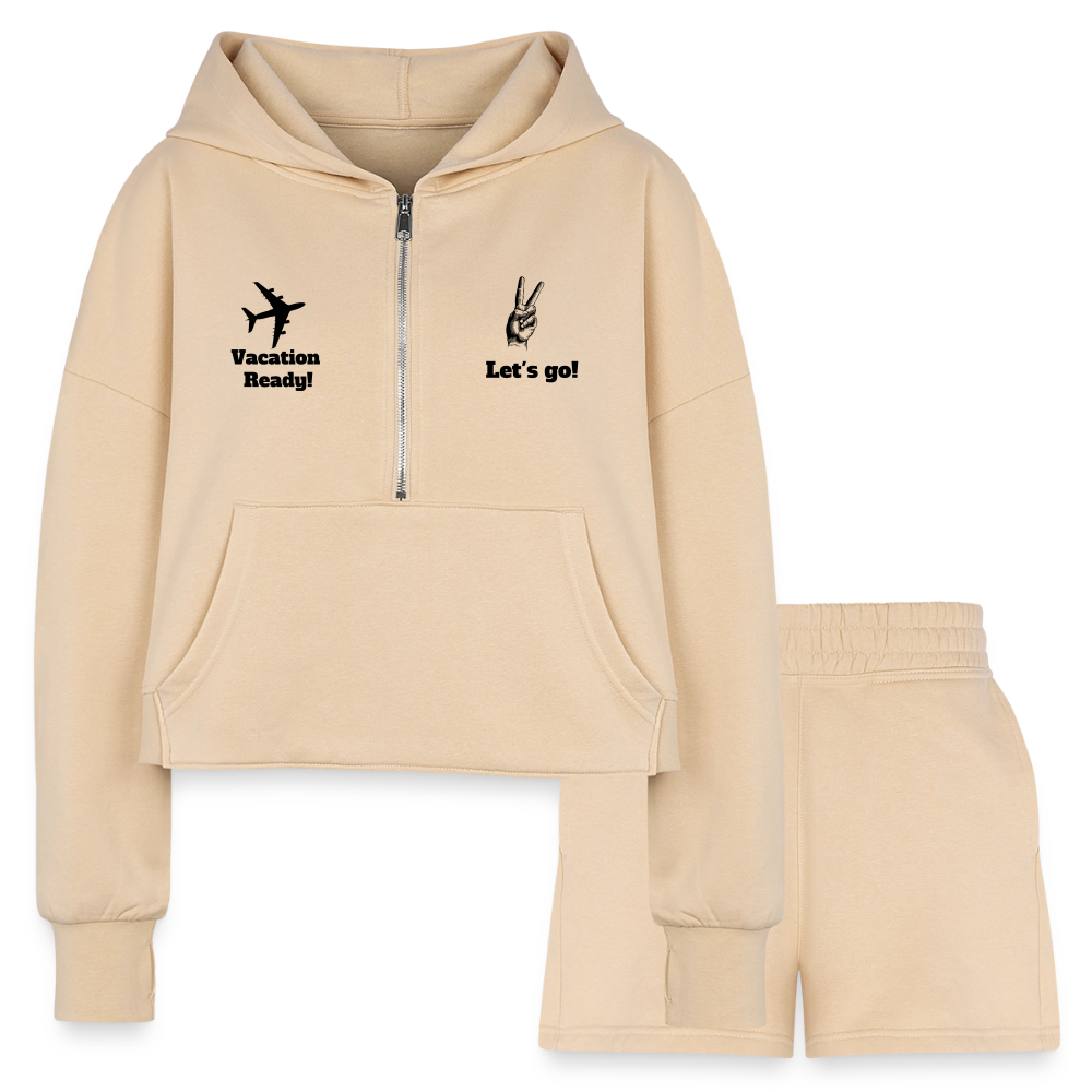 Women’s Cropped Hoodie & Jogger Short Set - Travel Outfit - nude