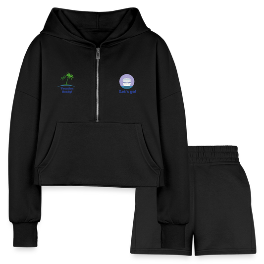 Women’s Cropped Hoodie & Jogger Short Set - Sailing Outfit - black