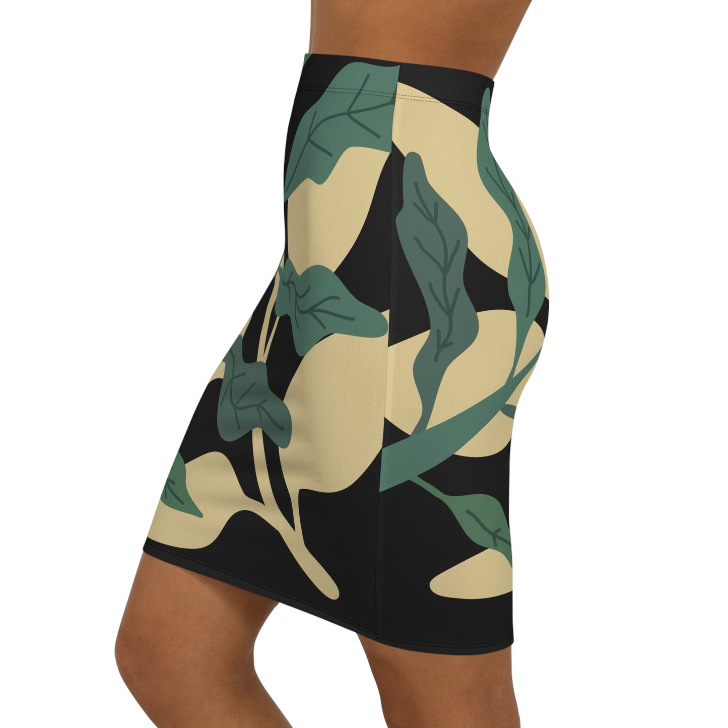 Botanical Black Mid-Waist Pencil Skirt B