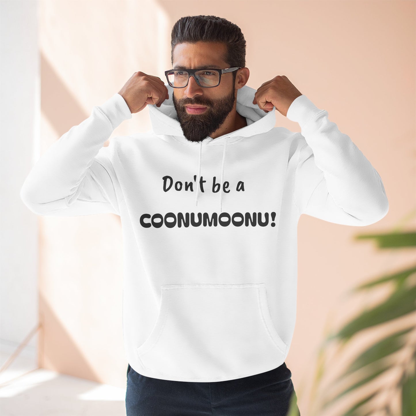 Playful Fleece Hoodie with Witty Text - Coonumoonu!