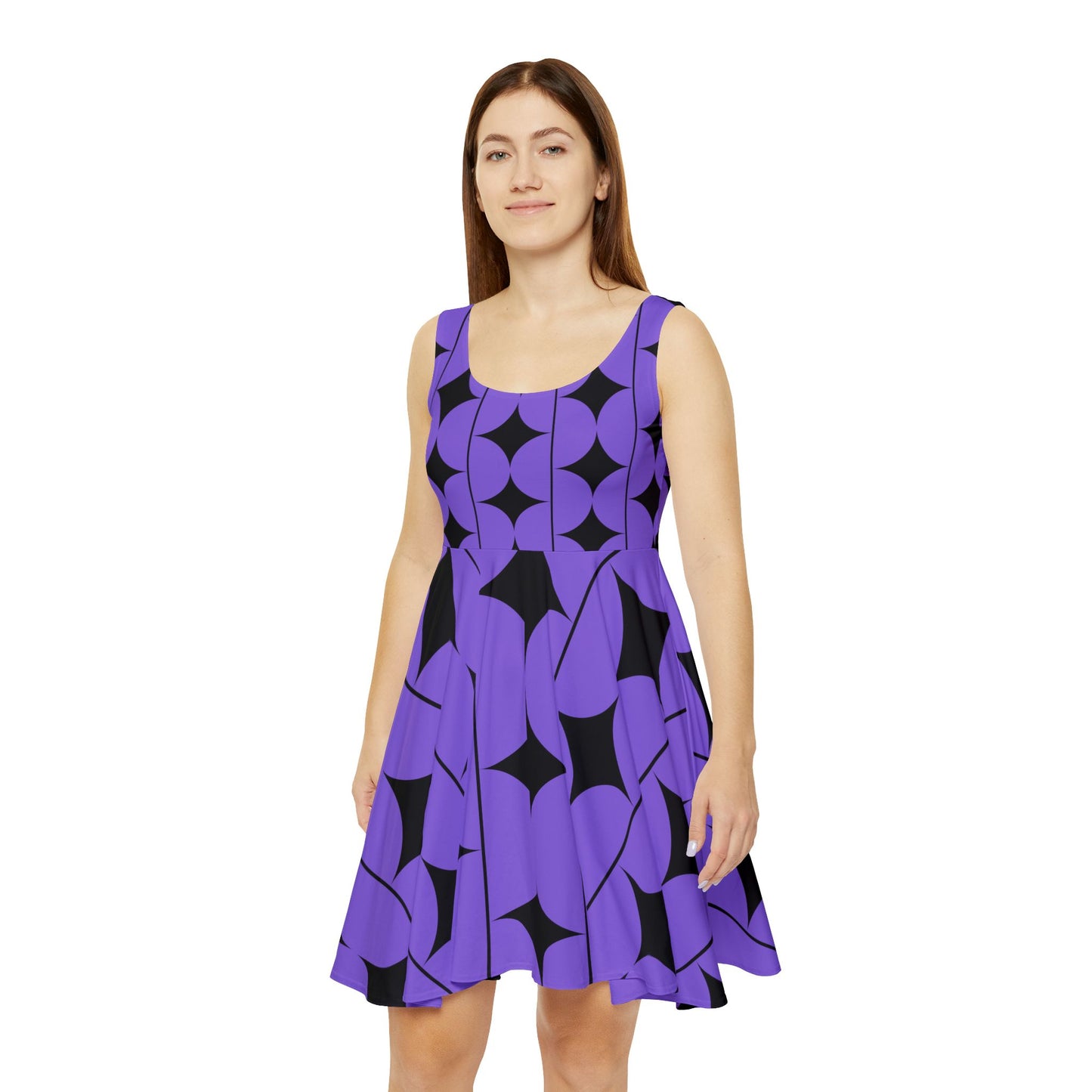 Abstract Print Skater Dress Purple