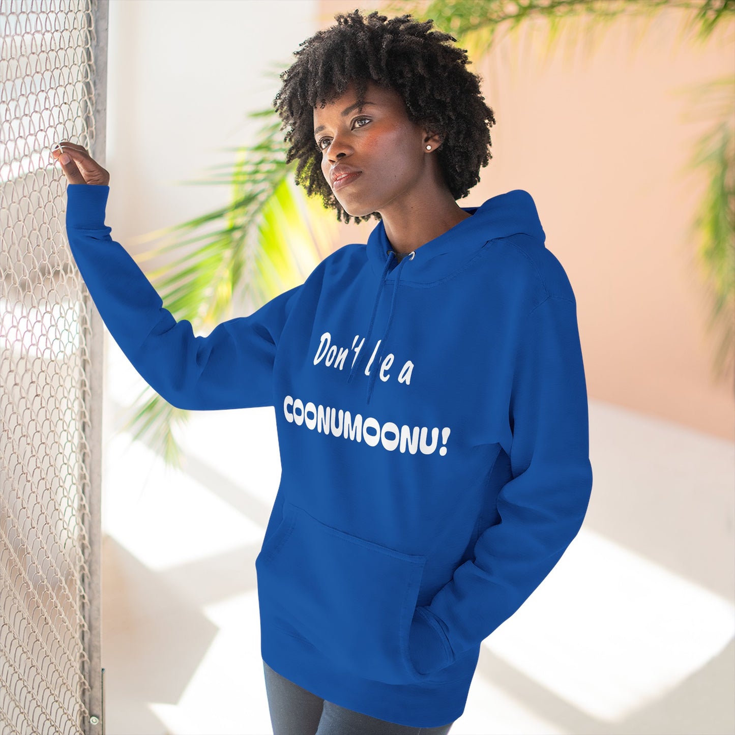 Playful Fleece Hoodie with Witty Text - Coonumoonu!
