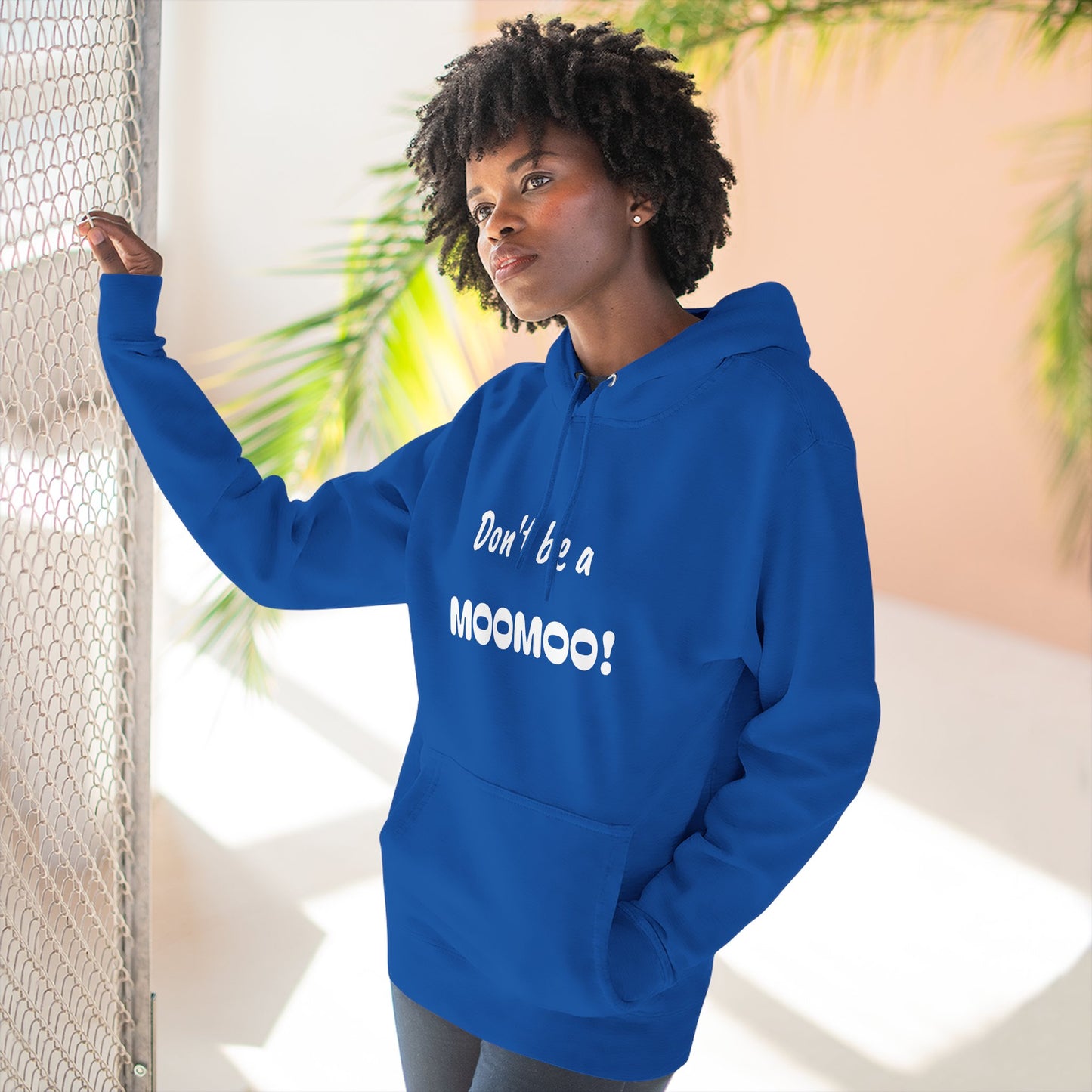 Playful Fleece Hoodie with Witty Text - Moomoo!