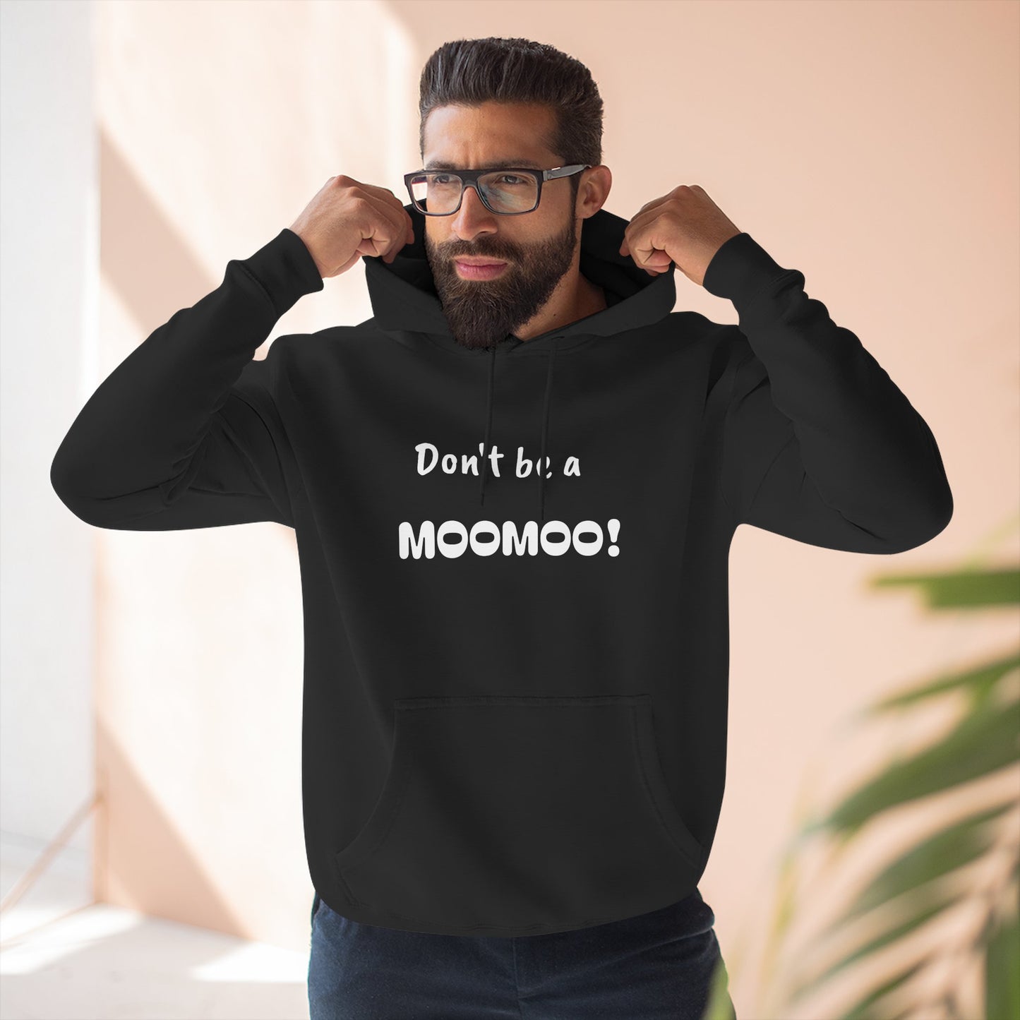 Playful Fleece Hoodie with Witty Text - Moomoo!
