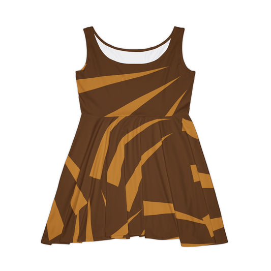 Abstract Print Skater Dress Brown