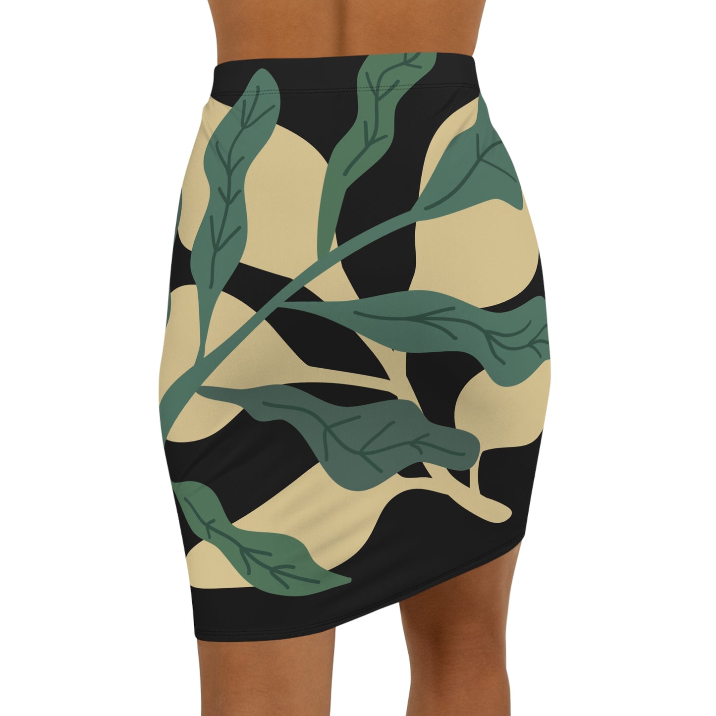 Botanical Black Mid-Waist Pencil Skirt B
