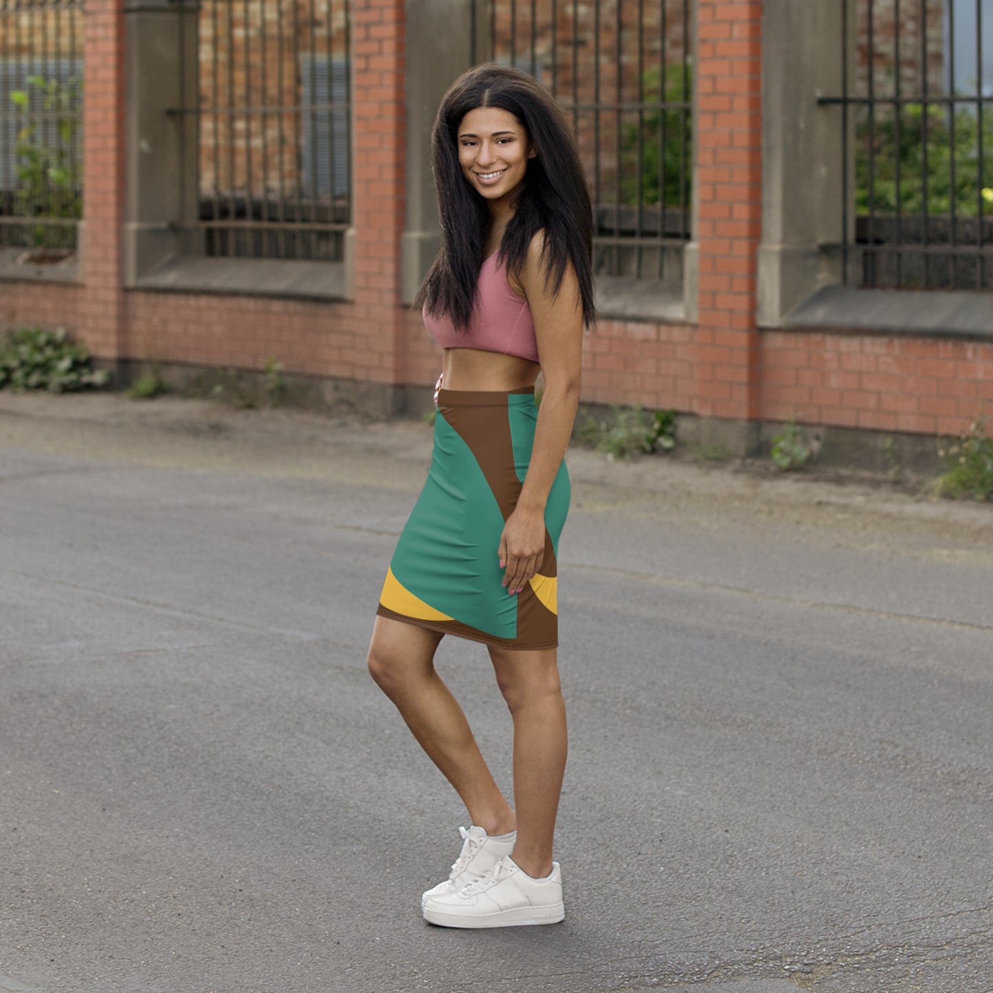 Colorful Mid-Waist Pencil Skirt Br