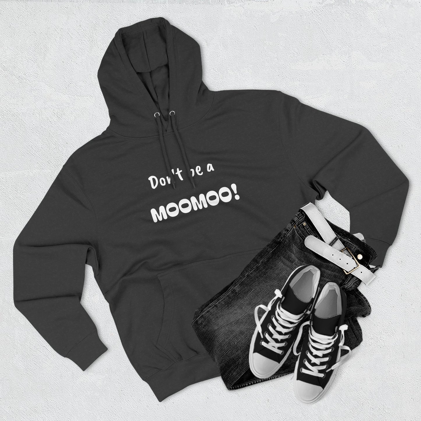 Playful Fleece Hoodie with Witty Text - Moomoo!