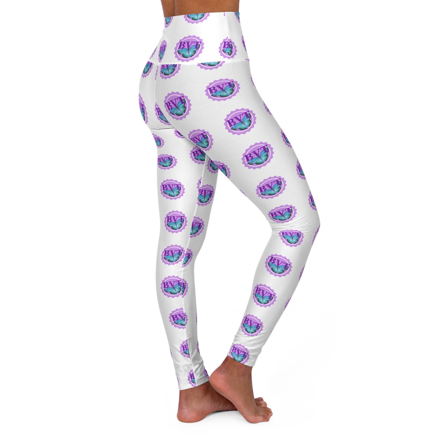 BVT Logo High-Waisted Yoga Leggings — All-Over Print