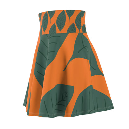 Botanical Print Women's Skater Skirt Orange