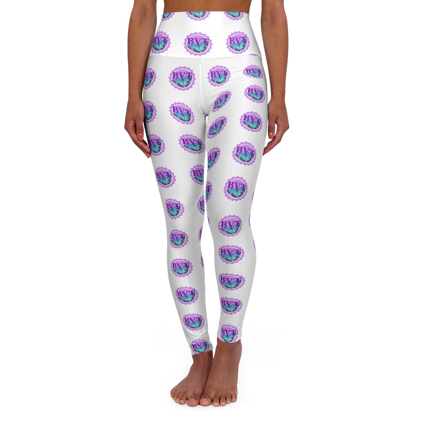 BVT Logo High-Waisted Yoga Leggings — All-Over Print