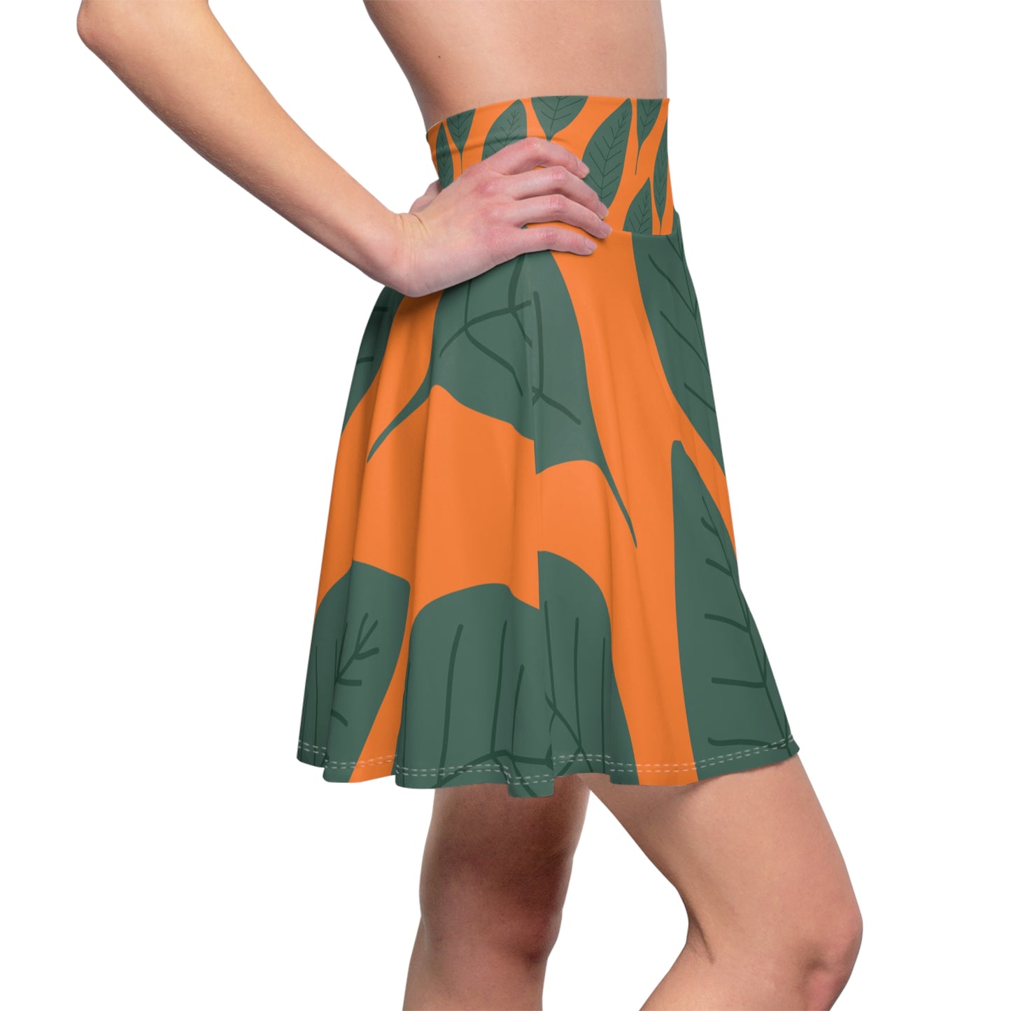 Botanical Print Women's Skater Skirt Orange
