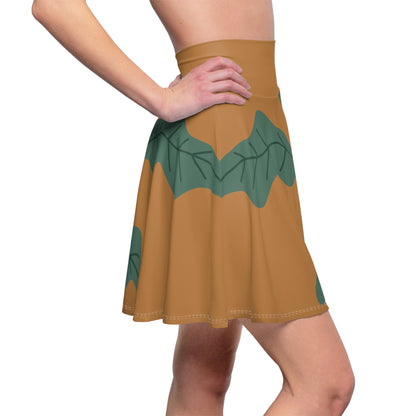 Botanical Print Women's Skater Skirt Brown