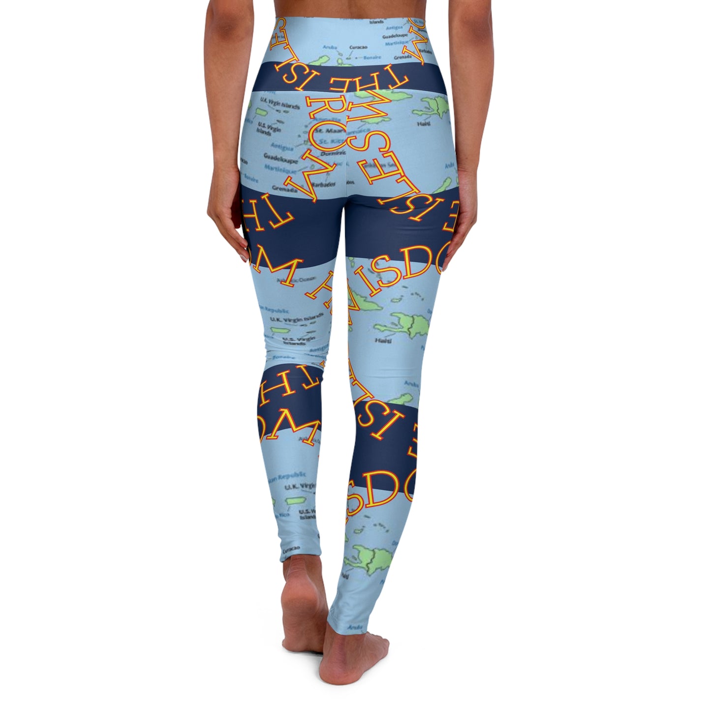 WFTI Island Map High-Waisted Yoga Leggings — All Over Travel Print