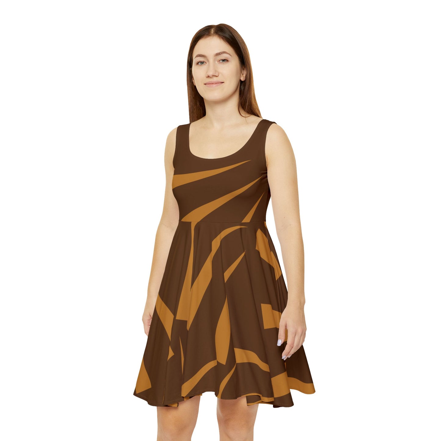 Abstract Print Skater Dress Brown