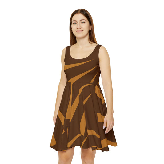 Abstract Print Skater Dress Brown