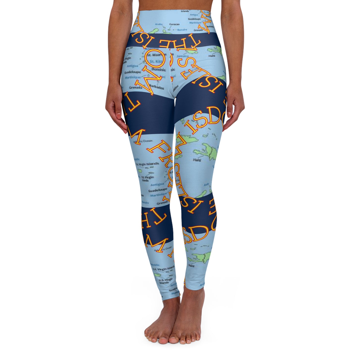 WFTI Island Map High-Waisted Yoga Leggings — All Over Travel Print