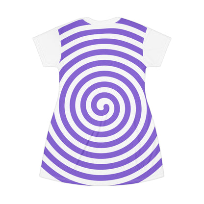T-Shirt Dress Whimsical White Spiral