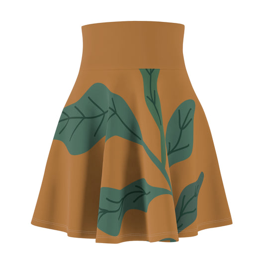 Botanical Print Women's Skater Skirt Brown