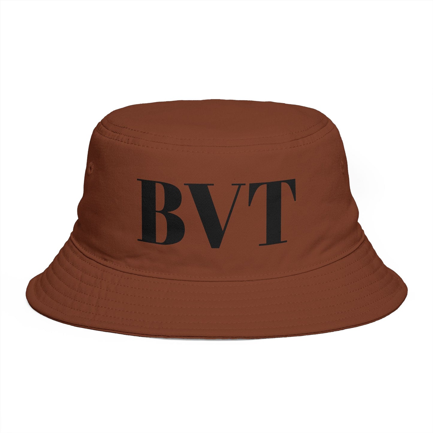 BVT Monogram Bucket Hat — Brown Casual Streetwear Sun Hat