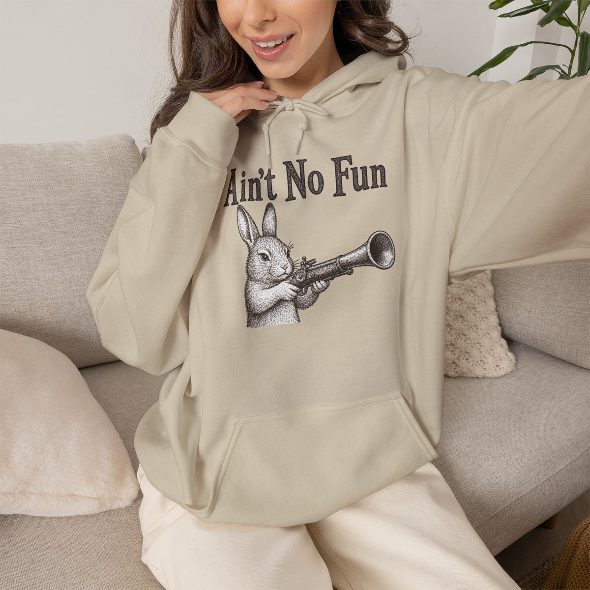 Ain't No Fun Rabbit Hoodie – Funny Vintage Animal Graphic Hoodie