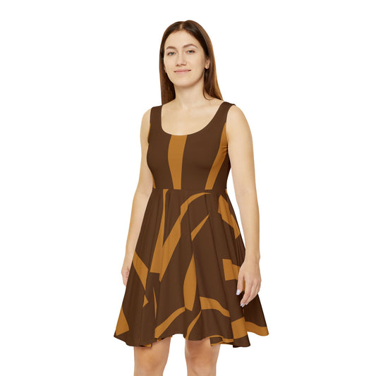Abstract Print Skater Dress Brown