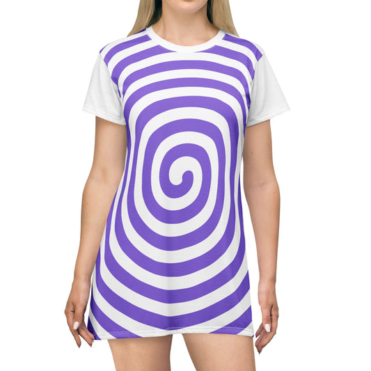 T-Shirt Dress Whimsical White Spiral